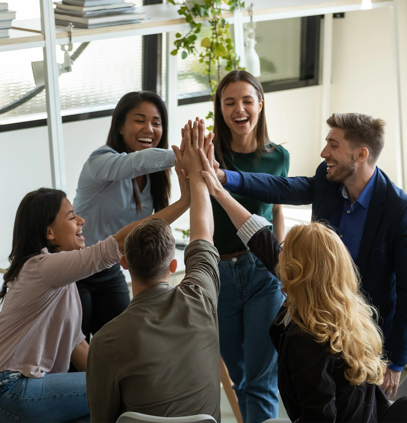 Teammates excited with great group result keeping high motivation