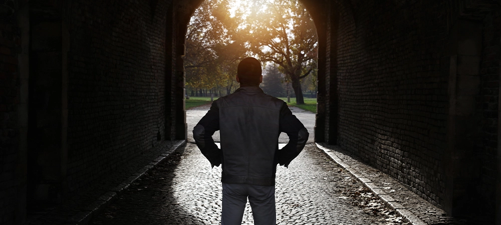 Addiction way out, quit drugs, light at the end of the tunnel,better future. Hope, believe, faith concept