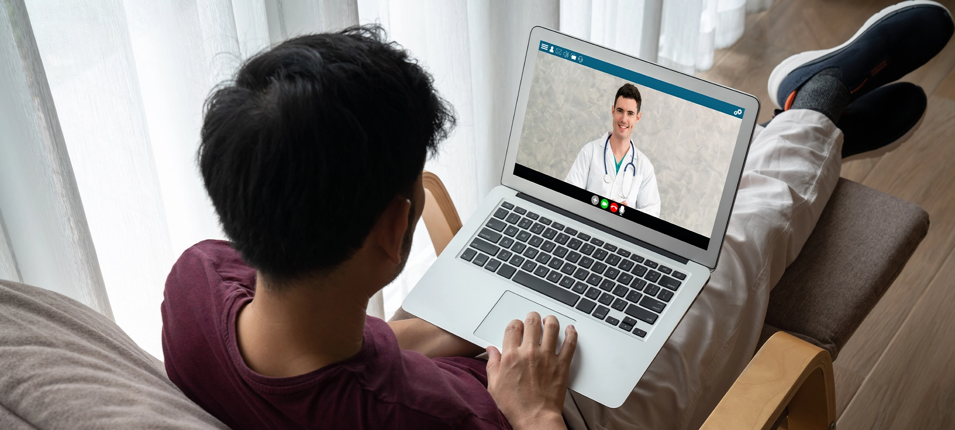 Doctor video call online by modish telemedicine software application for virtual meeting with patient