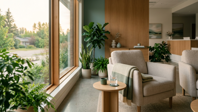Calm Ontario clinic waiting area representing safe alcohol withdrawal recovery