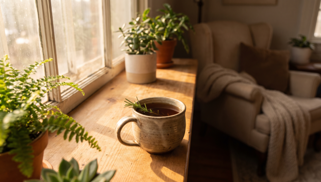 Kratom withdrawal symptoms and recovery timeline, calm morning tea by a sunlit window