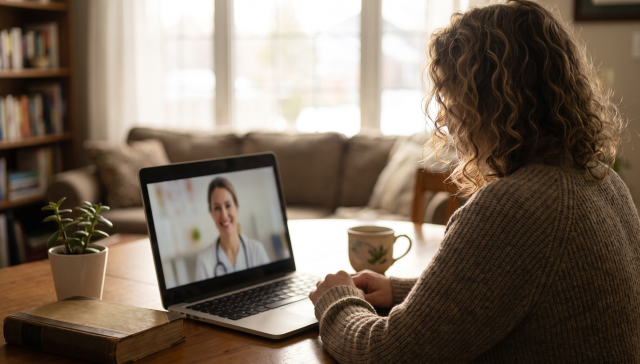Person having a supportive virtual healthcare consultation about fentanyl addiction treatment in Ontario
